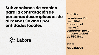 Programa de subvenciones de empleo para la contrataci�n de personas desempleadas de al menos 30 a�os por entidades locales de la Comunitat Valenciana