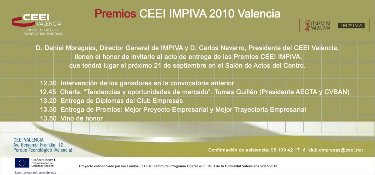 Invitaci�n y Programa del Acto de Entrega de los Premios CEEI-IMPIVA 2010